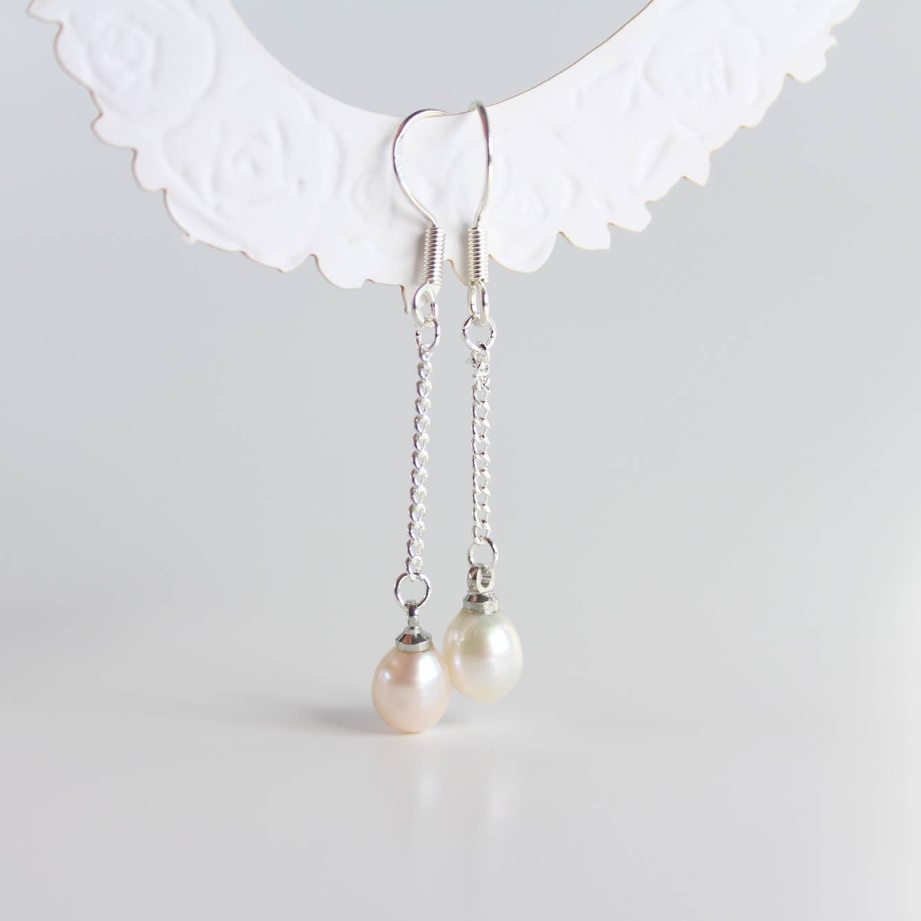 Small Freshwater Pearl Dangle Earrings Sterling Silver