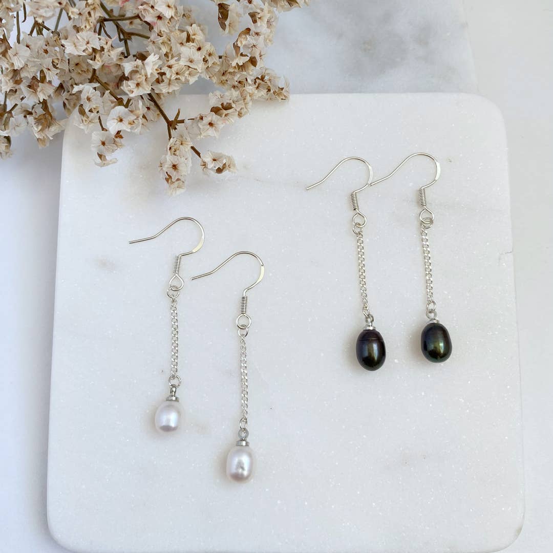 Small Freshwater Pearl Dangle Earrings Sterling Silver