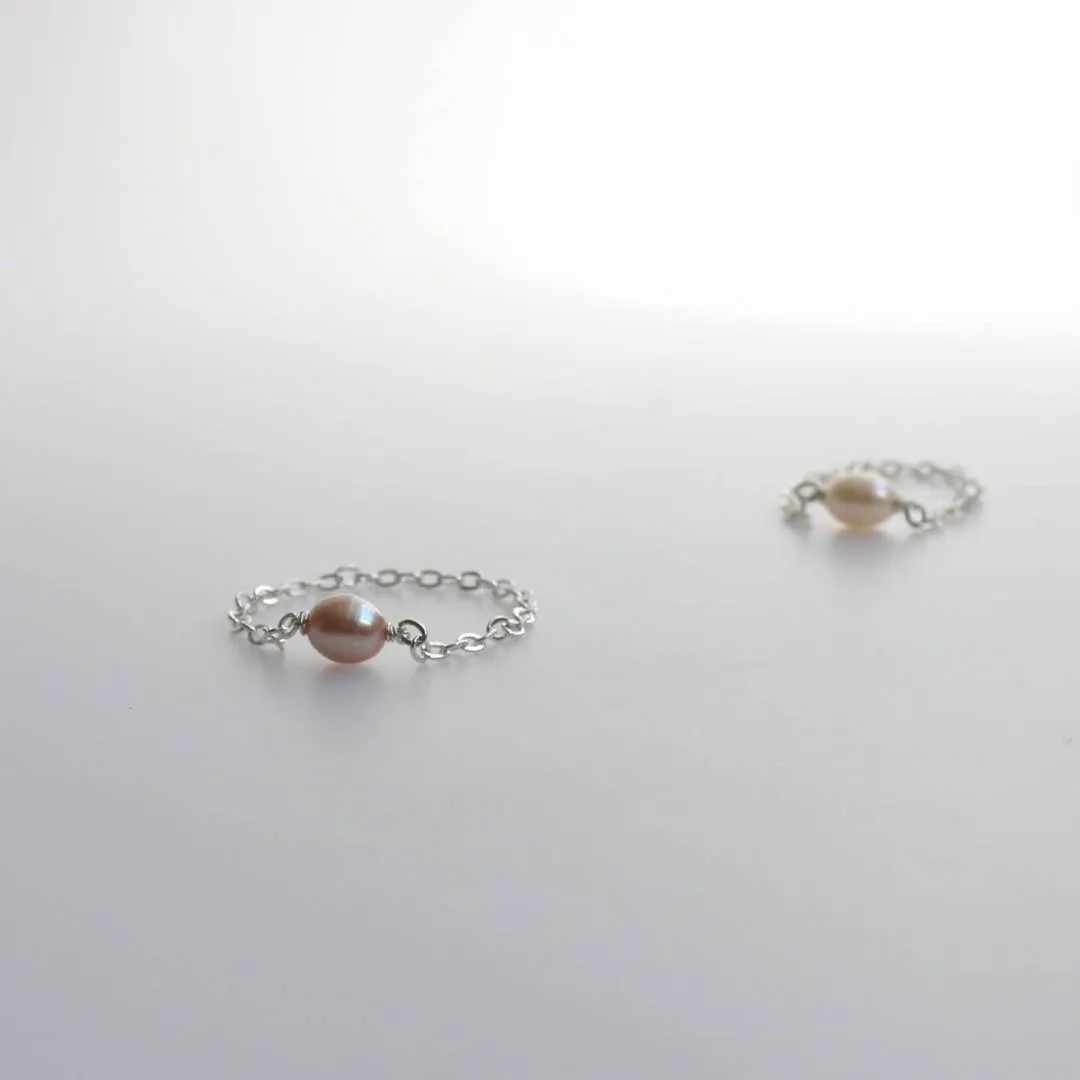Minimalist Freshwater Pearl Chain Ring