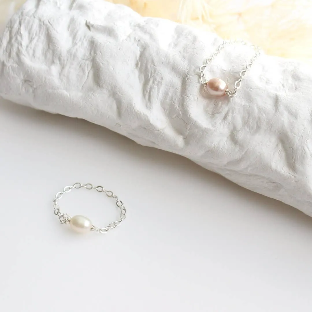 Minimalist Freshwater Pearl Chain Ring
