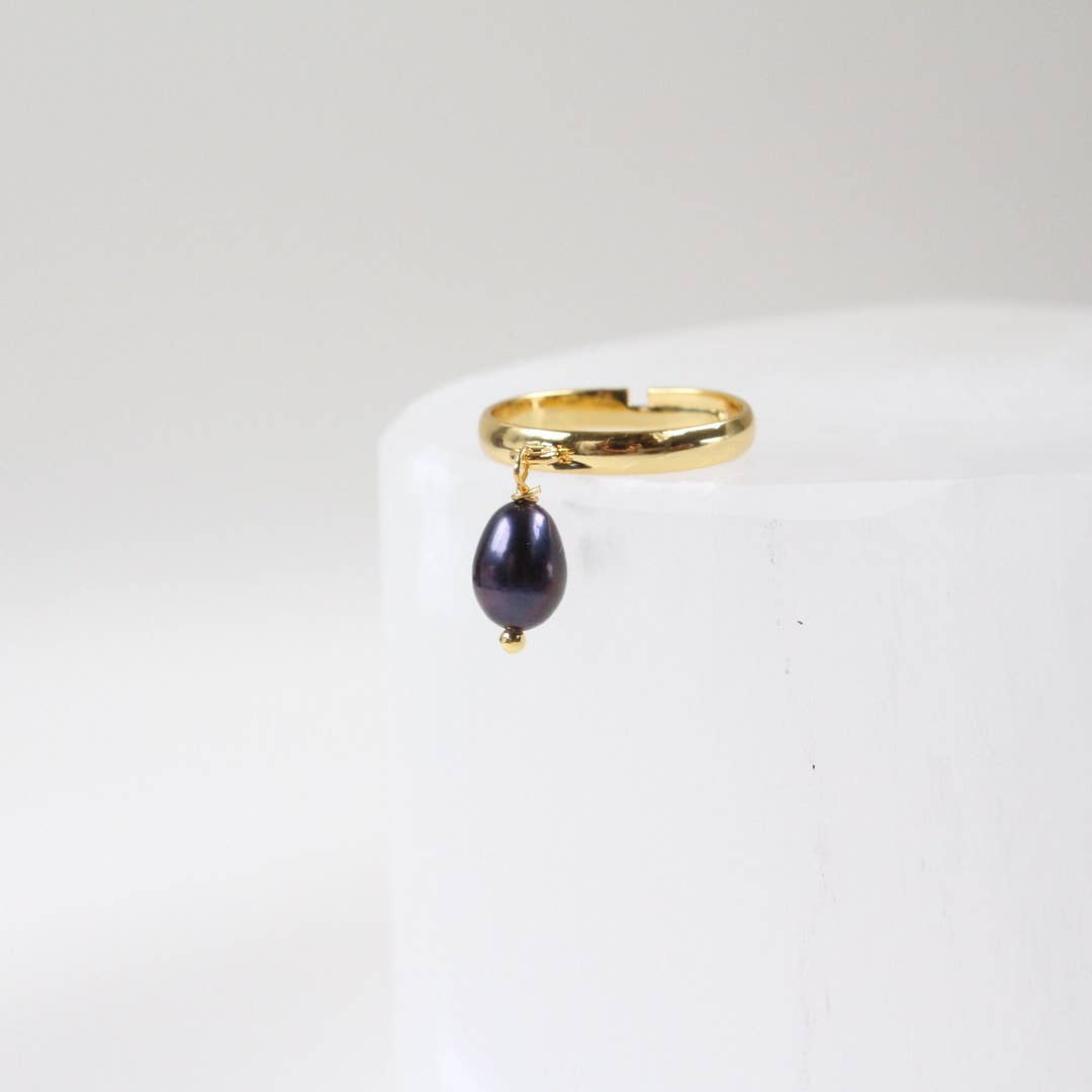 Minimalist Dangle Pearl Charm Ring