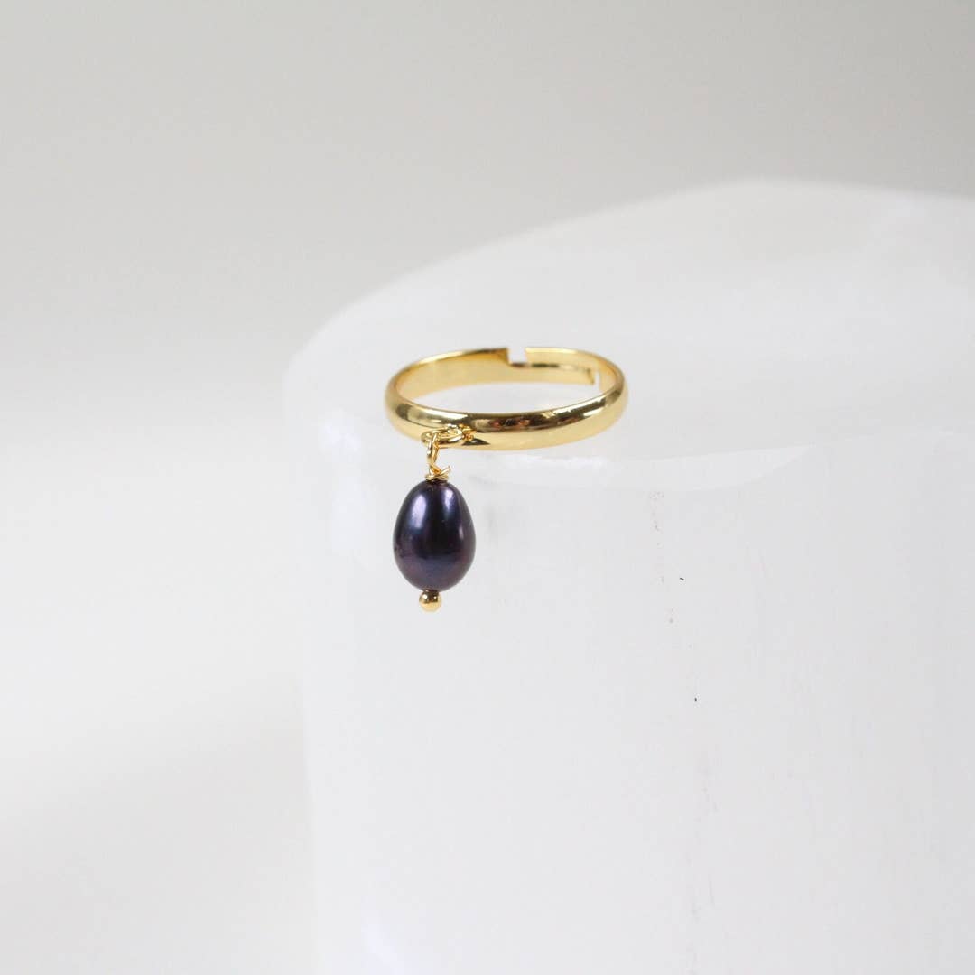 Minimalist Dangle Pearl Charm Ring