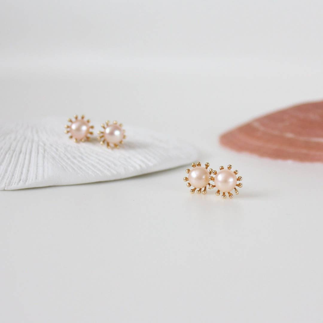 Pearl Flower Crown Stud Earrings