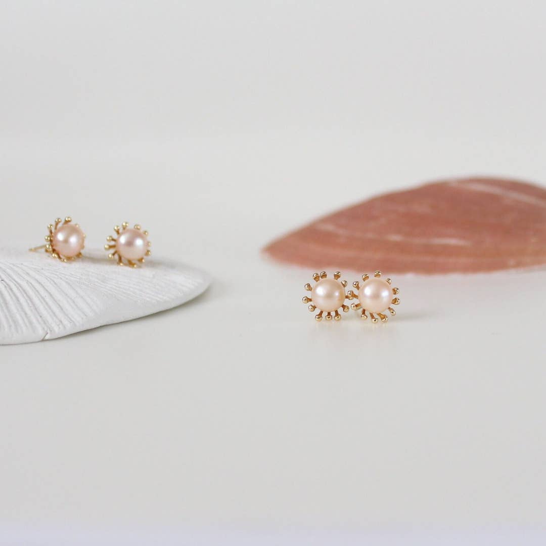 Pearl Flower Crown Stud Earrings