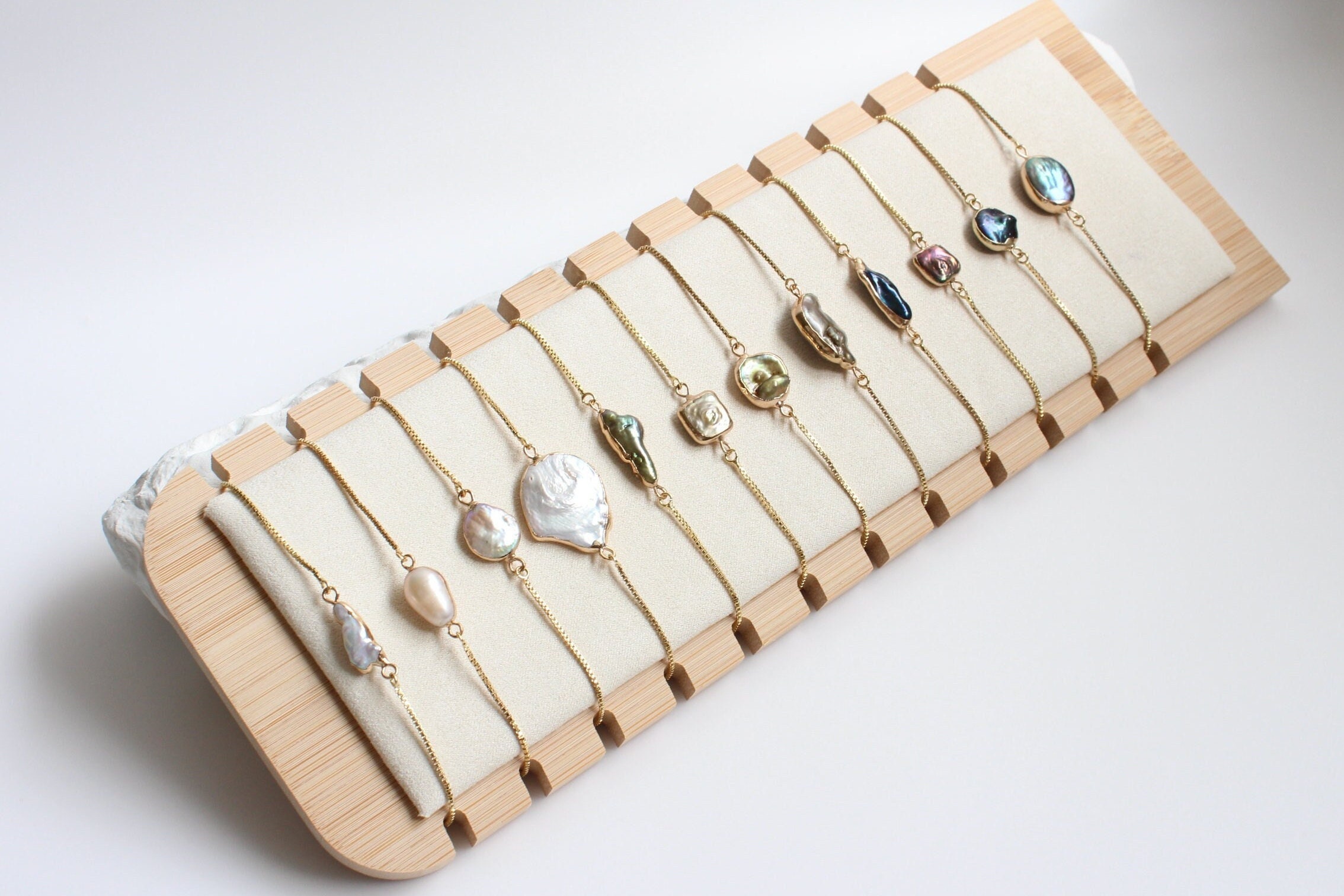 Gold Dipped Freshwater Baroque Pearl Chain Bracelet Set