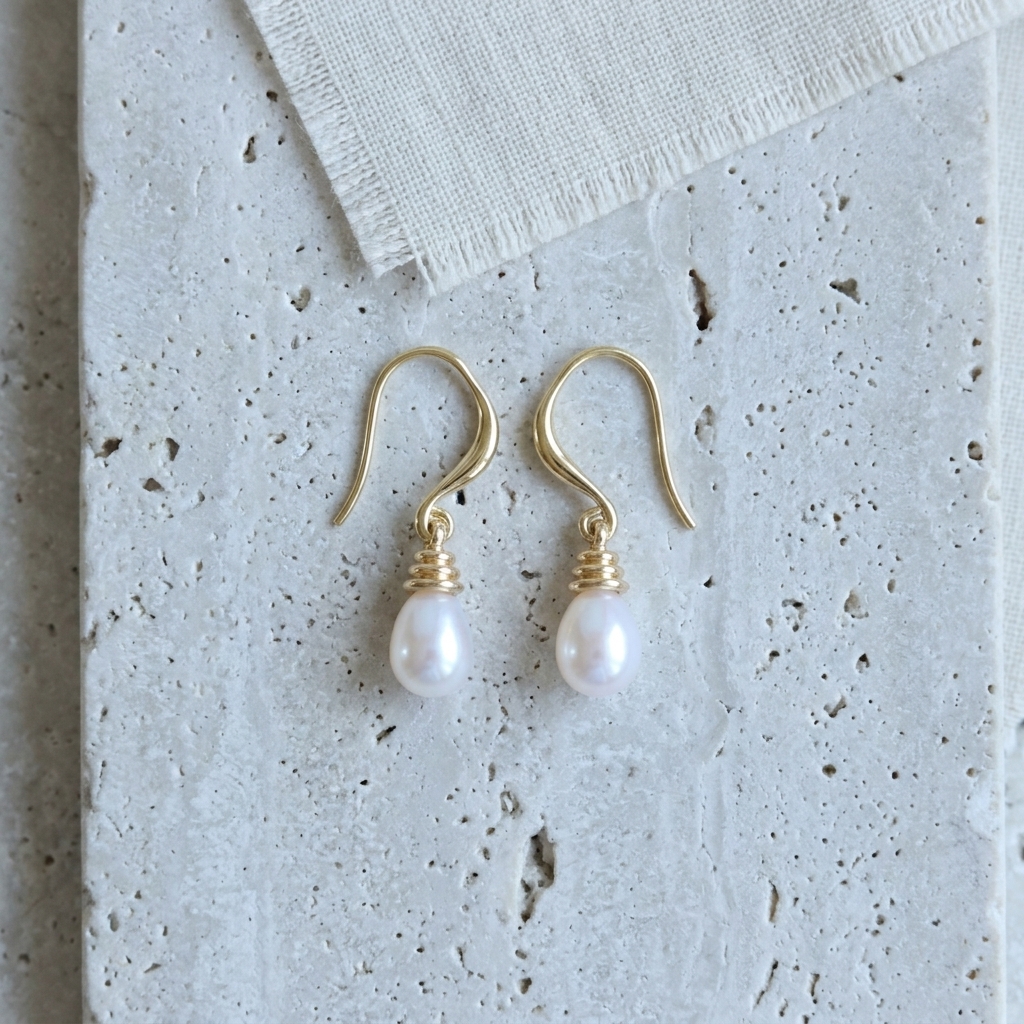 Gold Pearl Drop Earrings