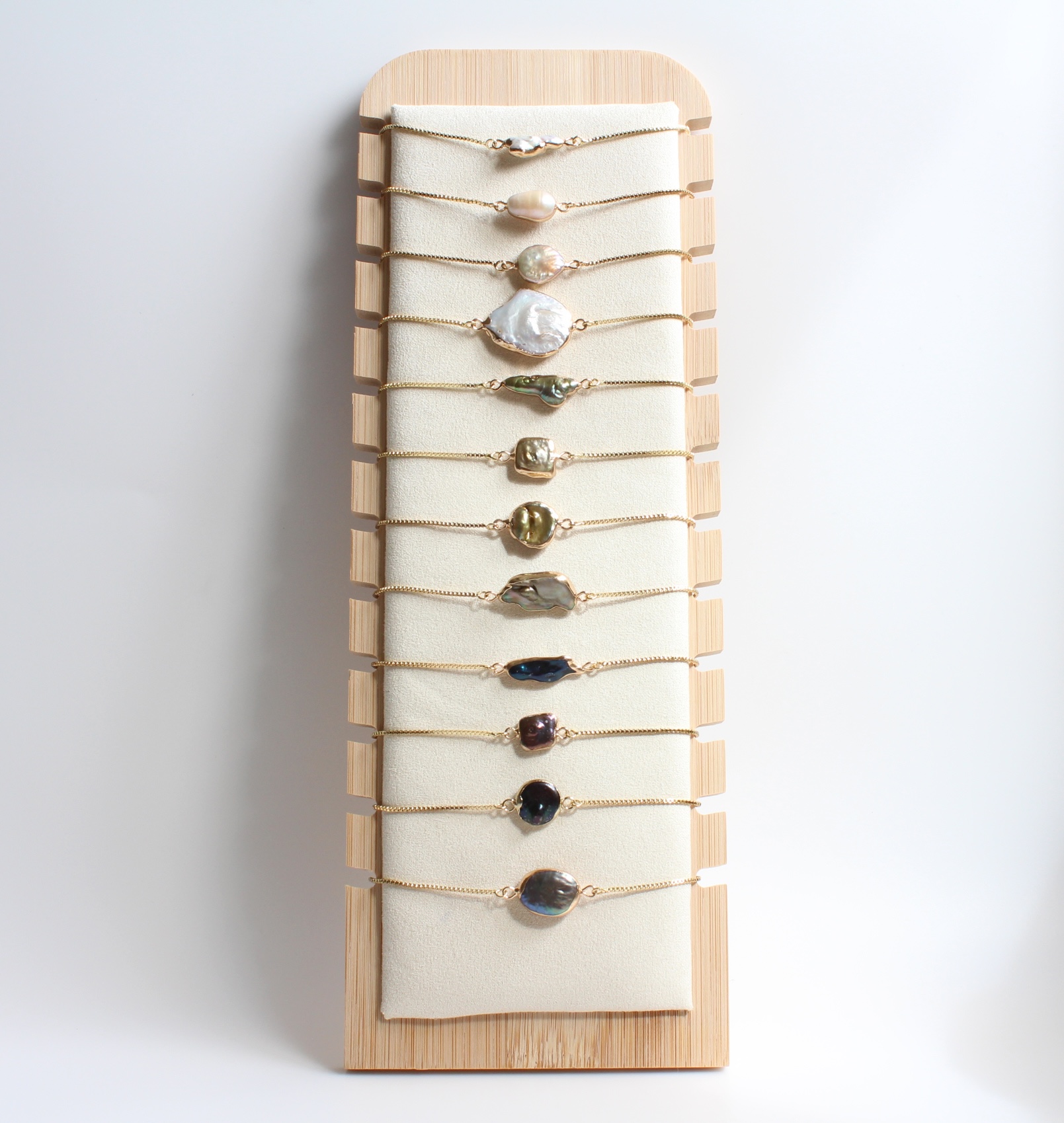 Gold Dipped Freshwater Baroque Pearl Chain Bracelet Set