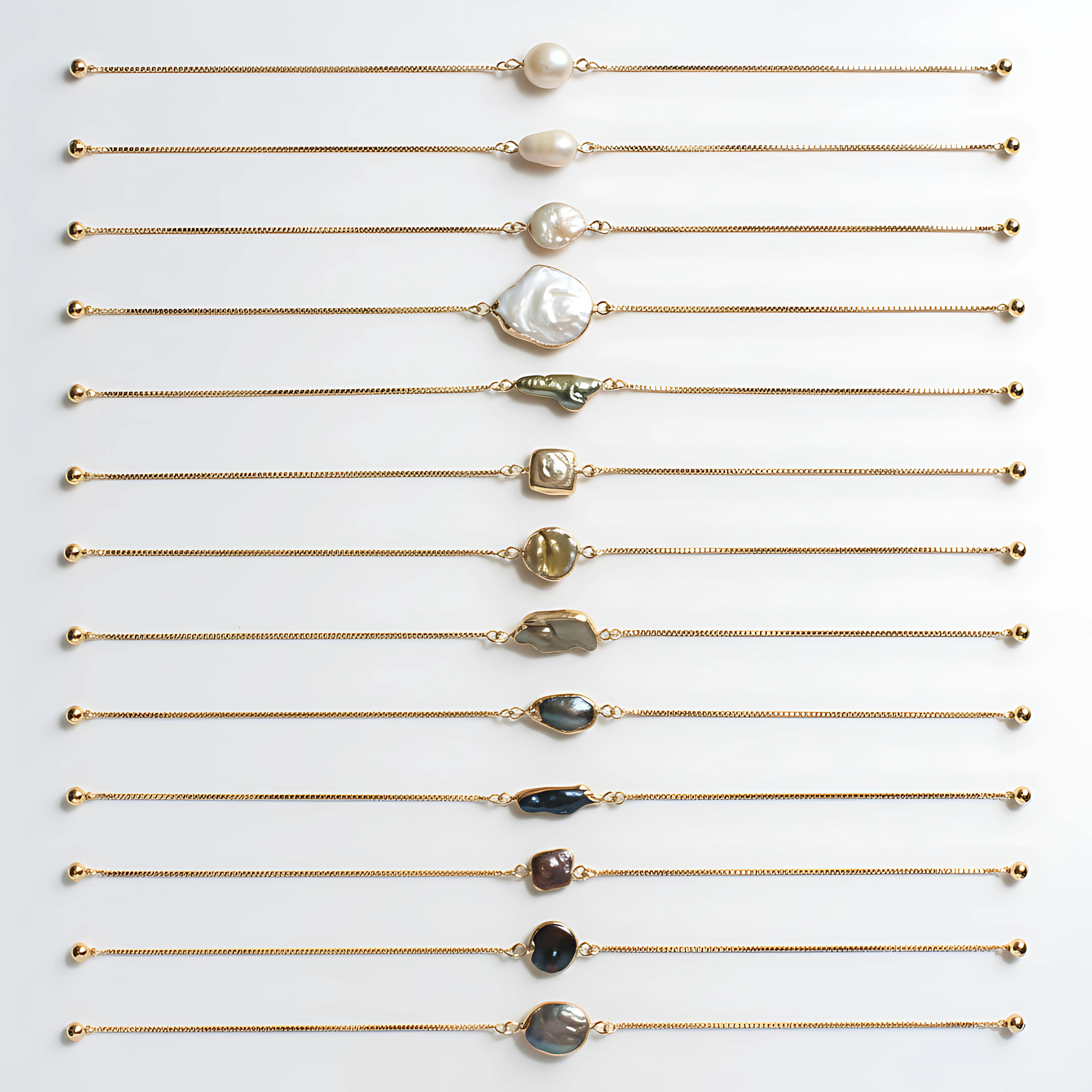 Gold Dipped Freshwater Baroque Pearl Chain Bracelet Set