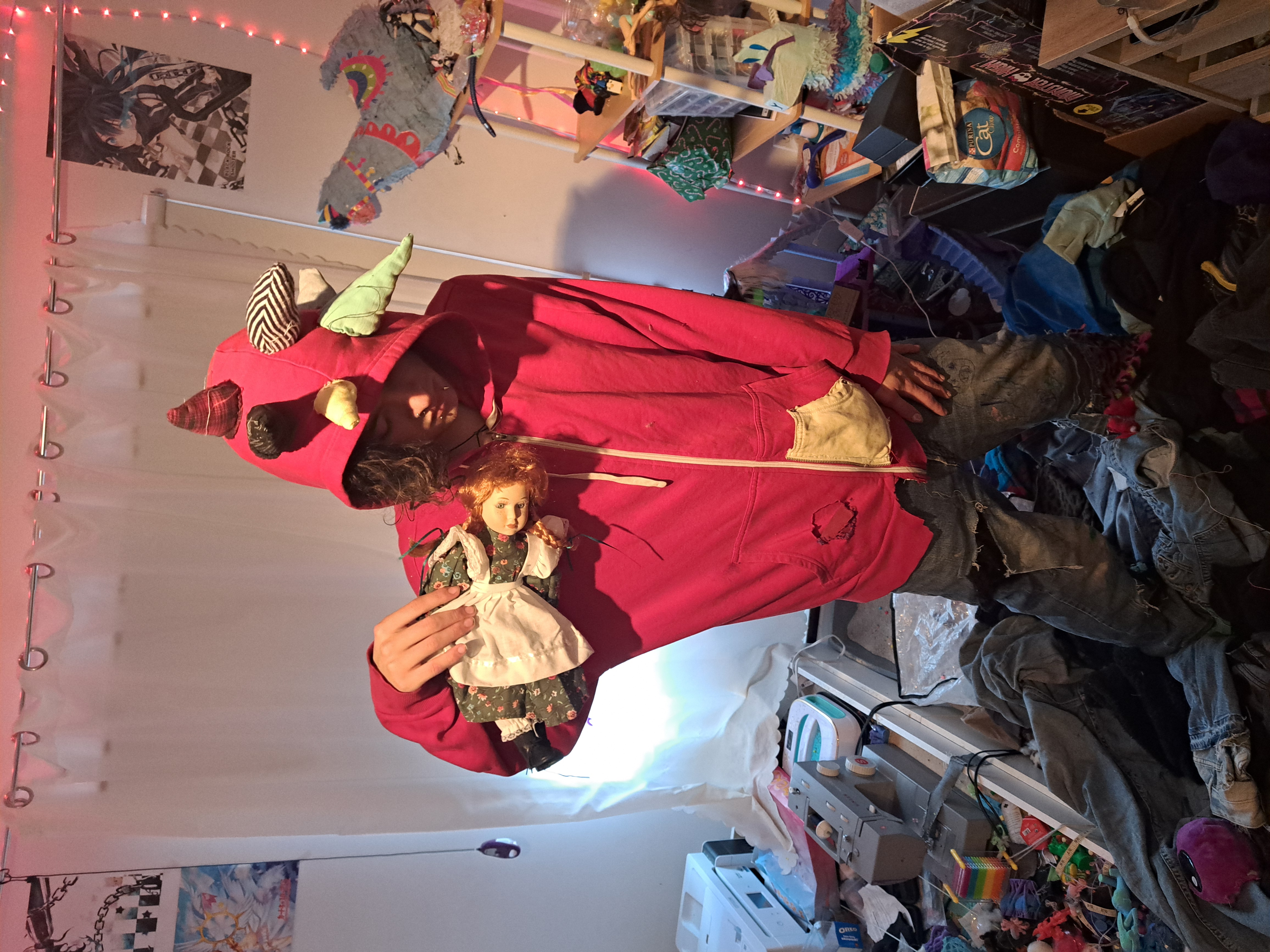 RED Crazy Joker Hoodie and vintage doll