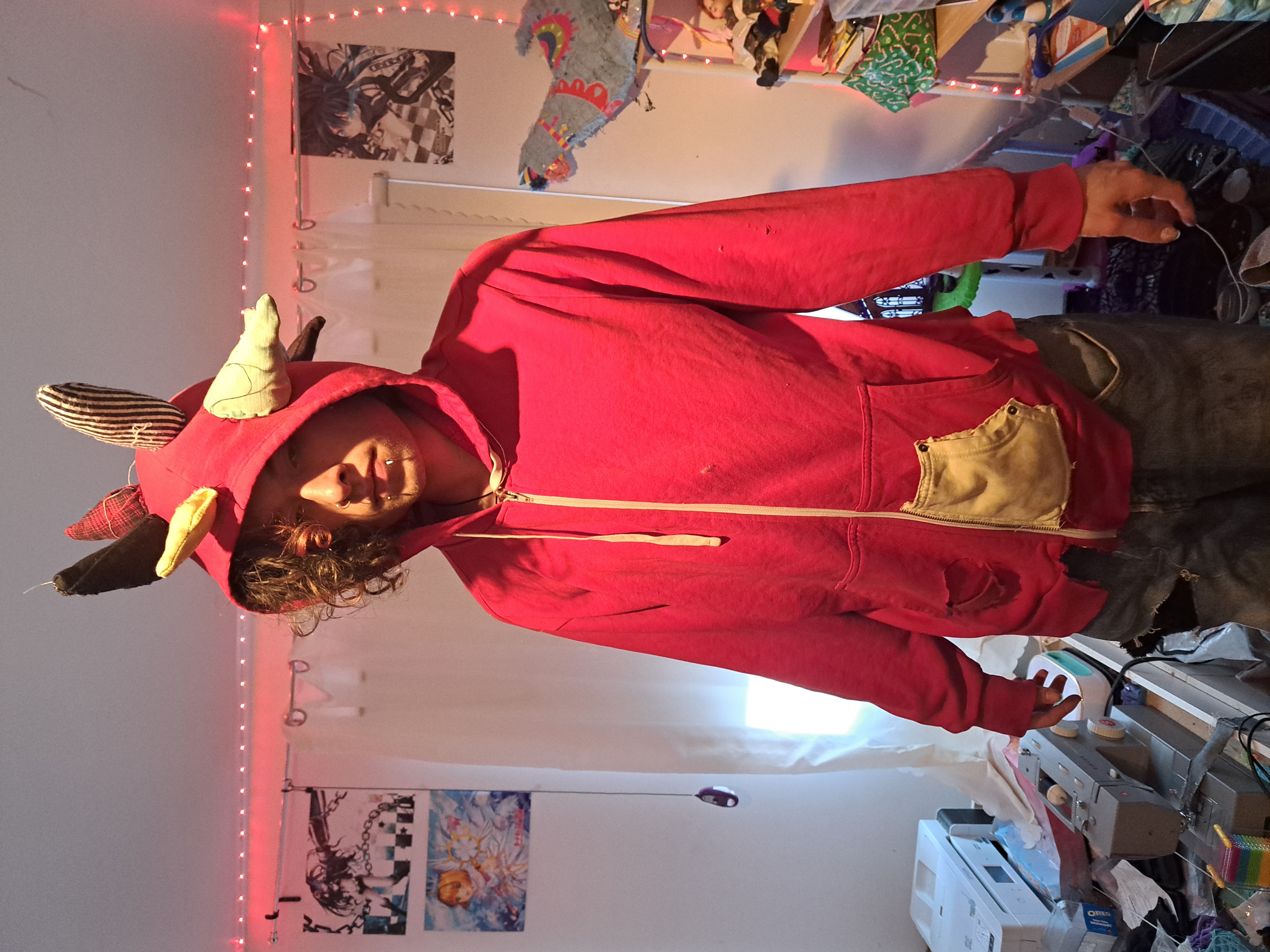 RED Crazy Joker Hoodie and vintage doll