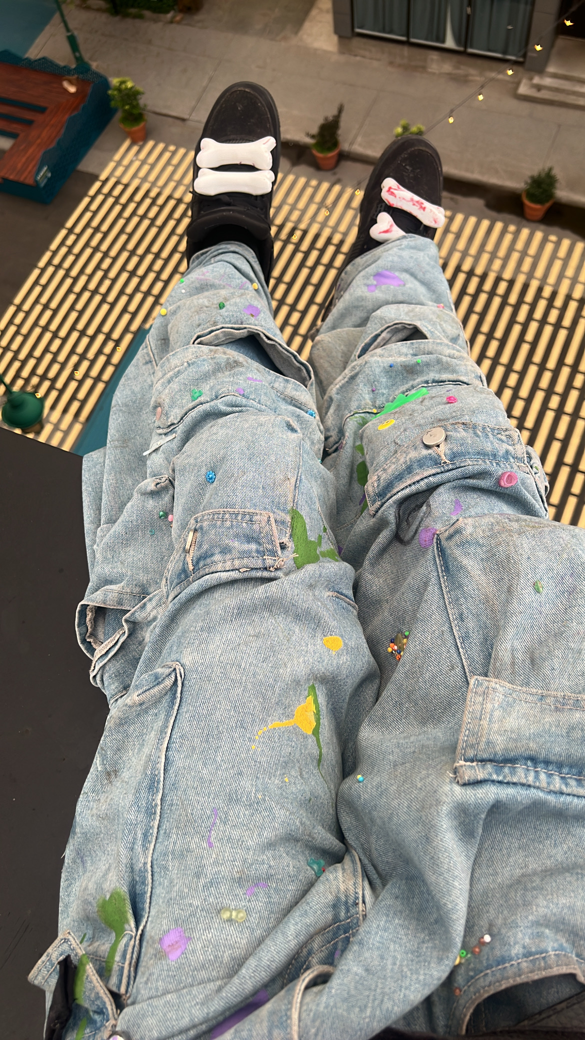 Custom design baggy blue cargo Jeans