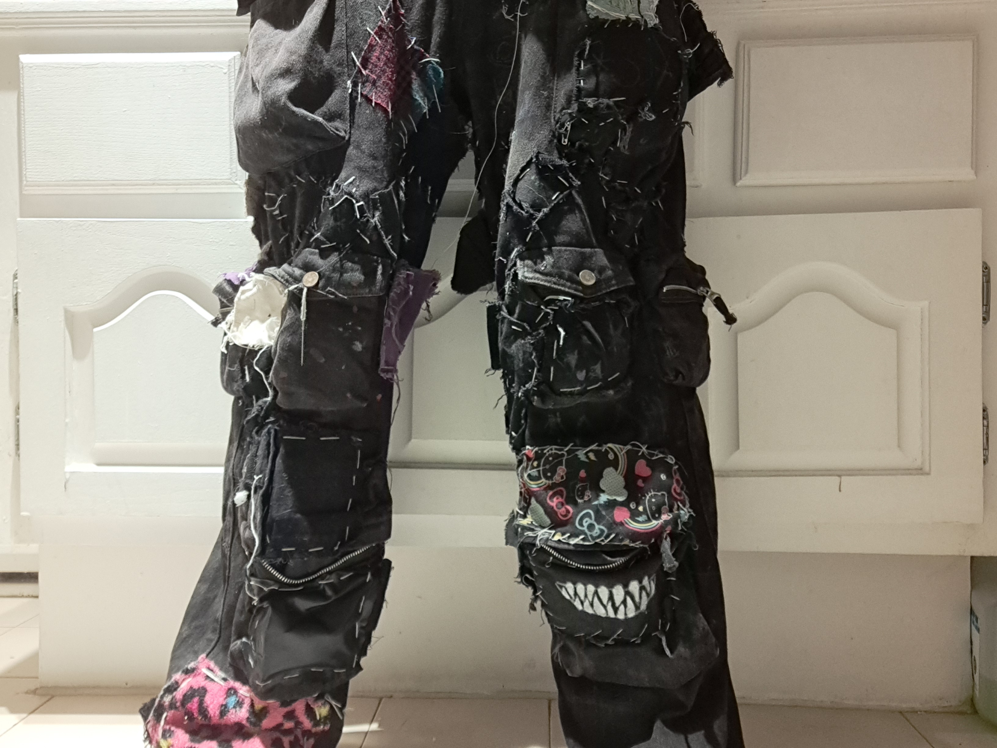 Patchwork Gothic emo cargo baggy black Pants