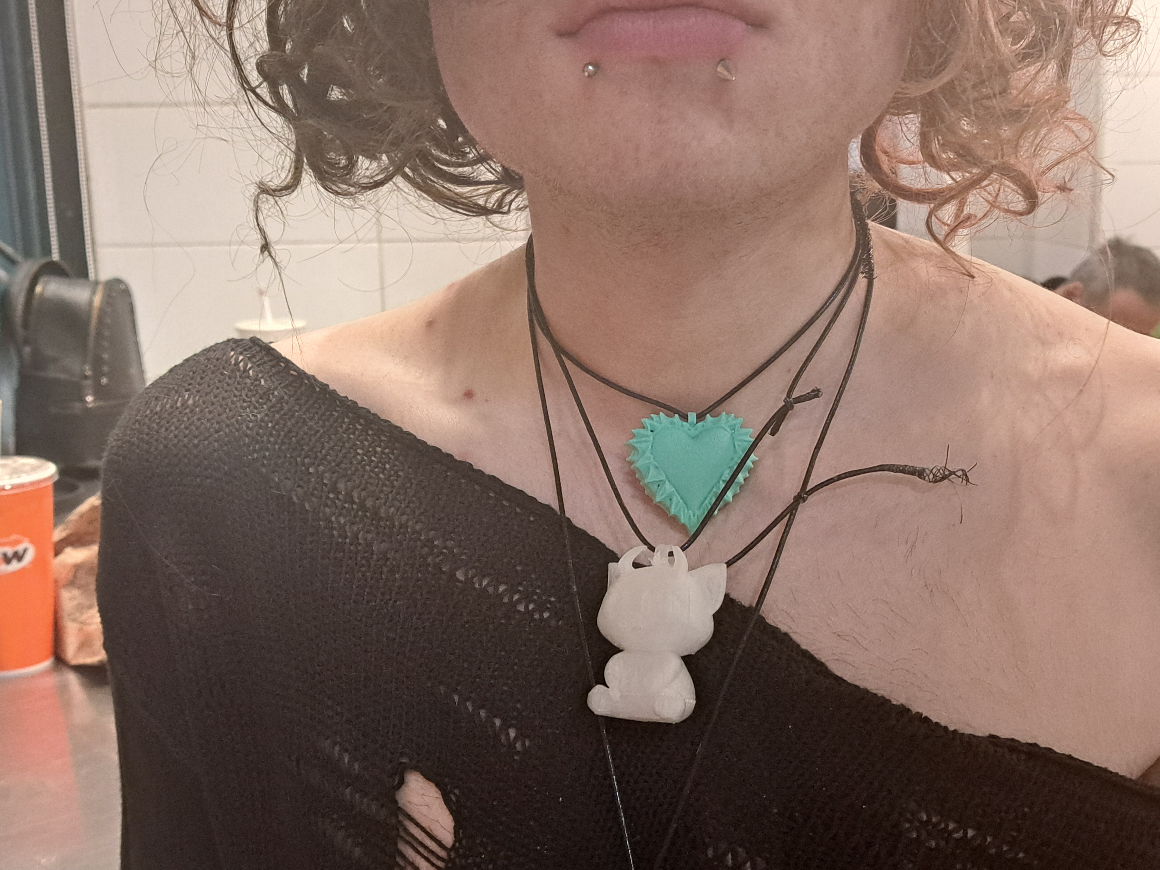 Monster cat and heart Pendant Necklaces