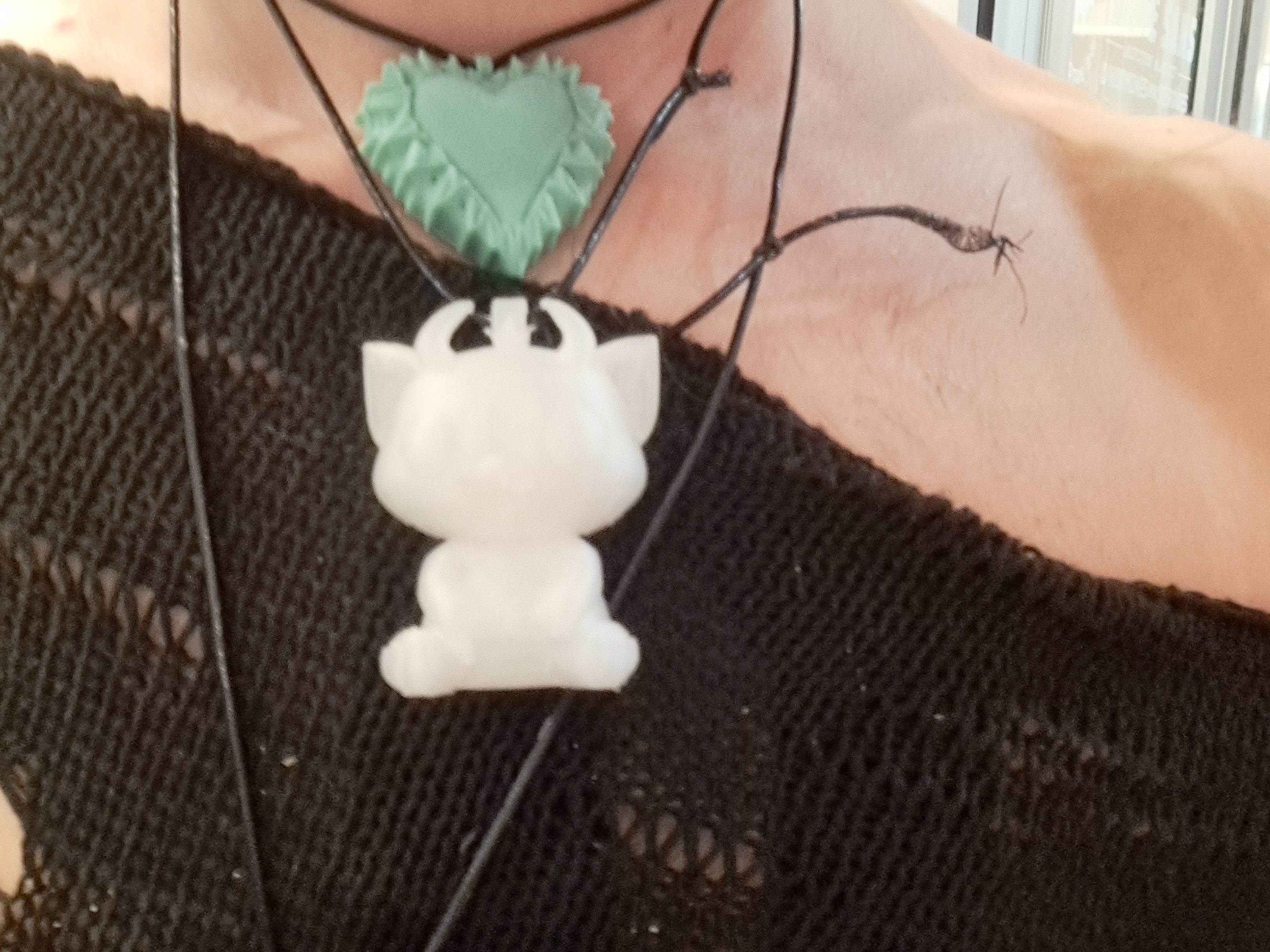 Monster cat and heart Pendant Necklaces