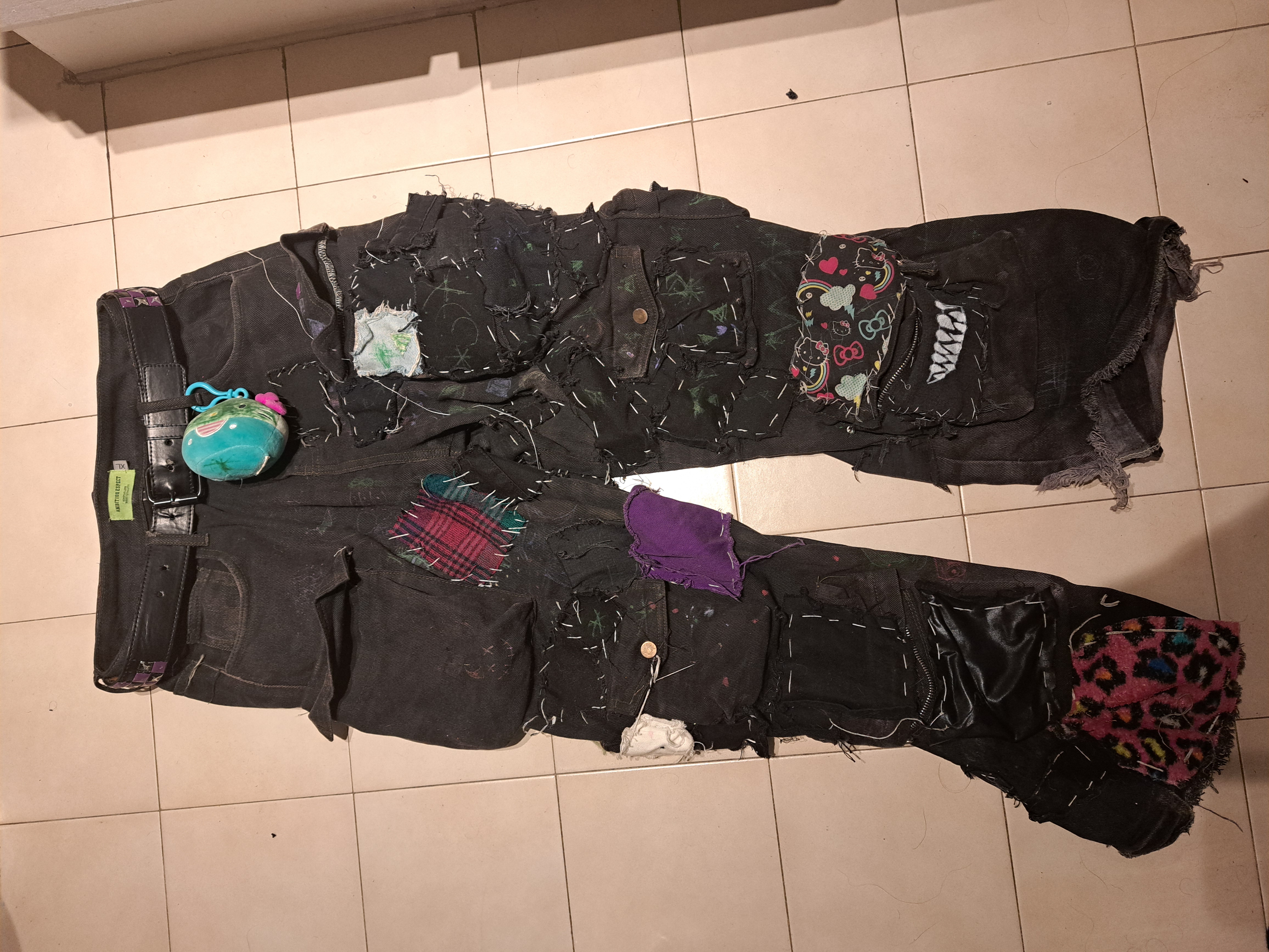 Patchwork Gothic emo cargo baggy black Pants