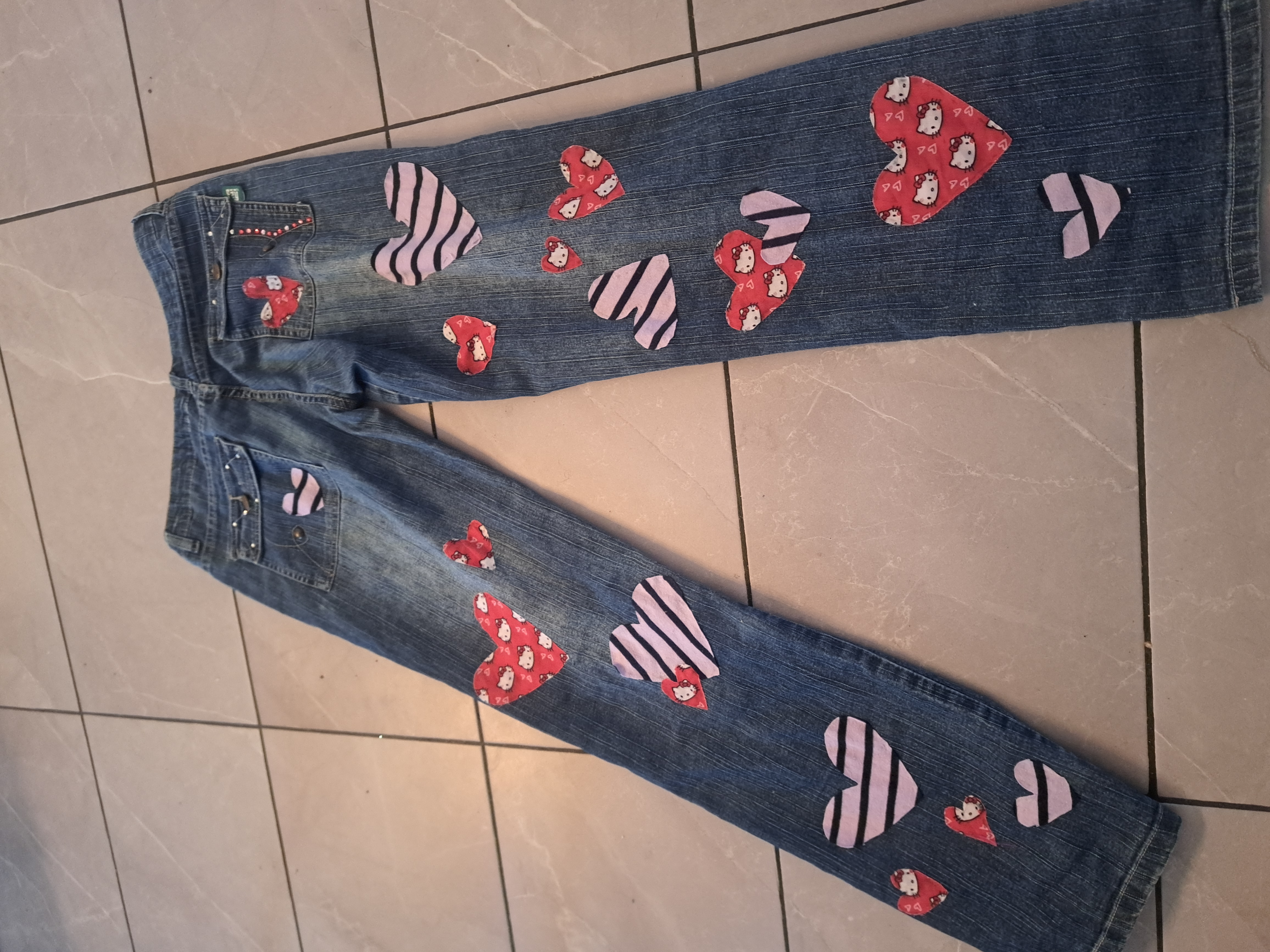 Hello kitty heart patchwork jeans 