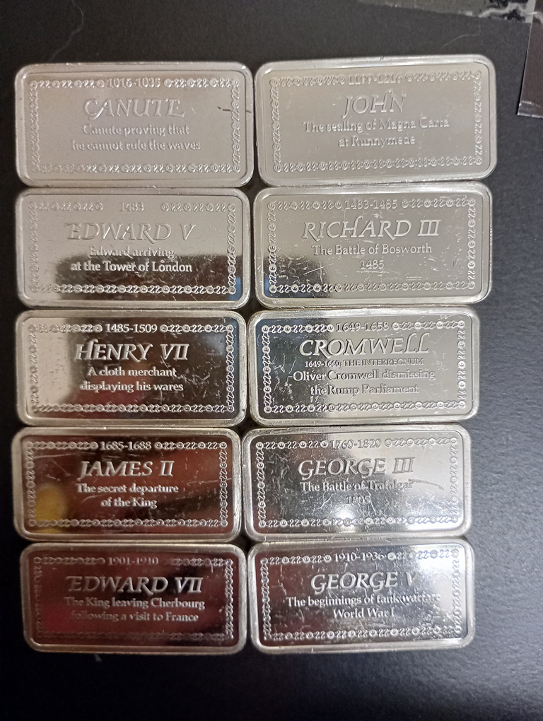 10 x 2oz Silver Ingots: Franklin Mint 1000 Years Of Monarchy
