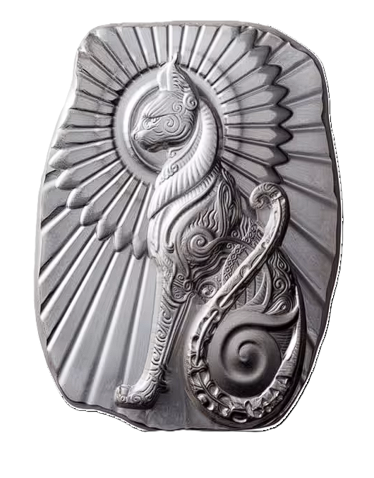 5 oz Egyptian Cat .9999 Silver High Relief BU Art Bar