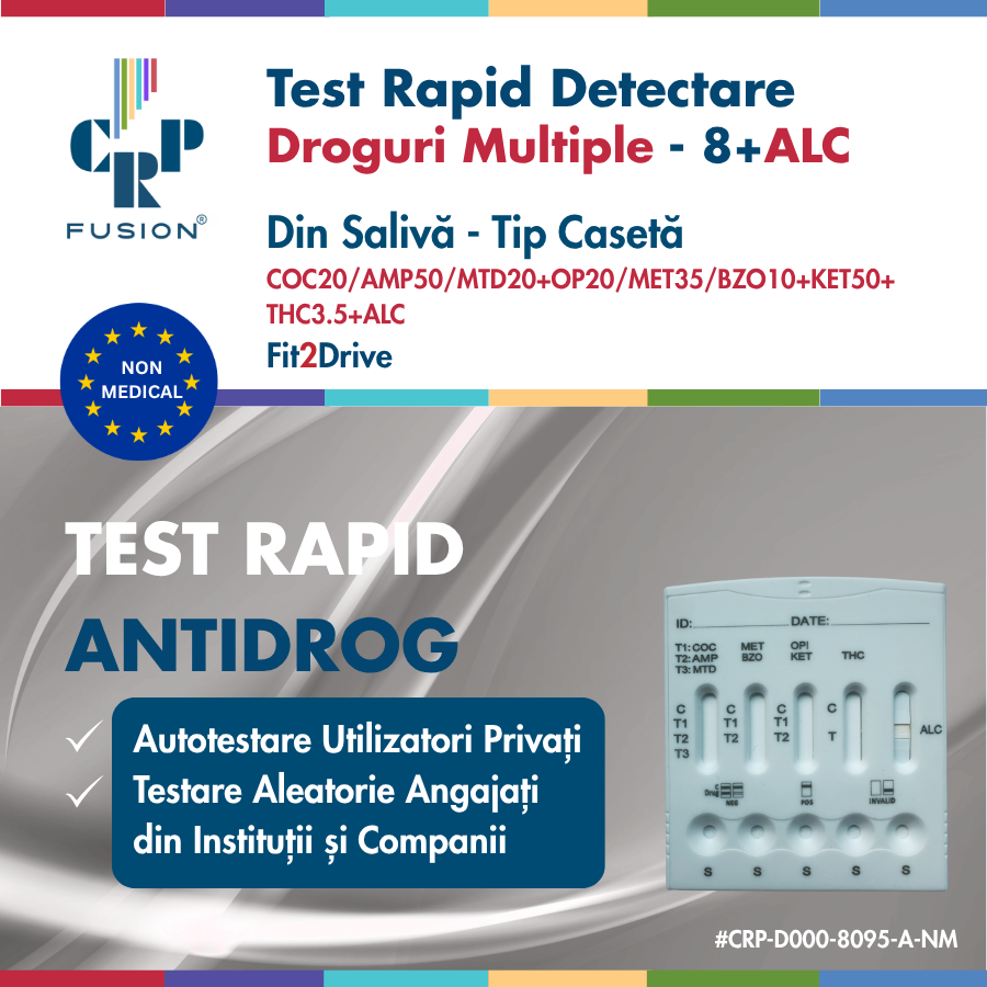Test Rapid Droguri Multiple - Salivă  (Casetă) - 8 Substanțe  + Alcool - Fit2Drive