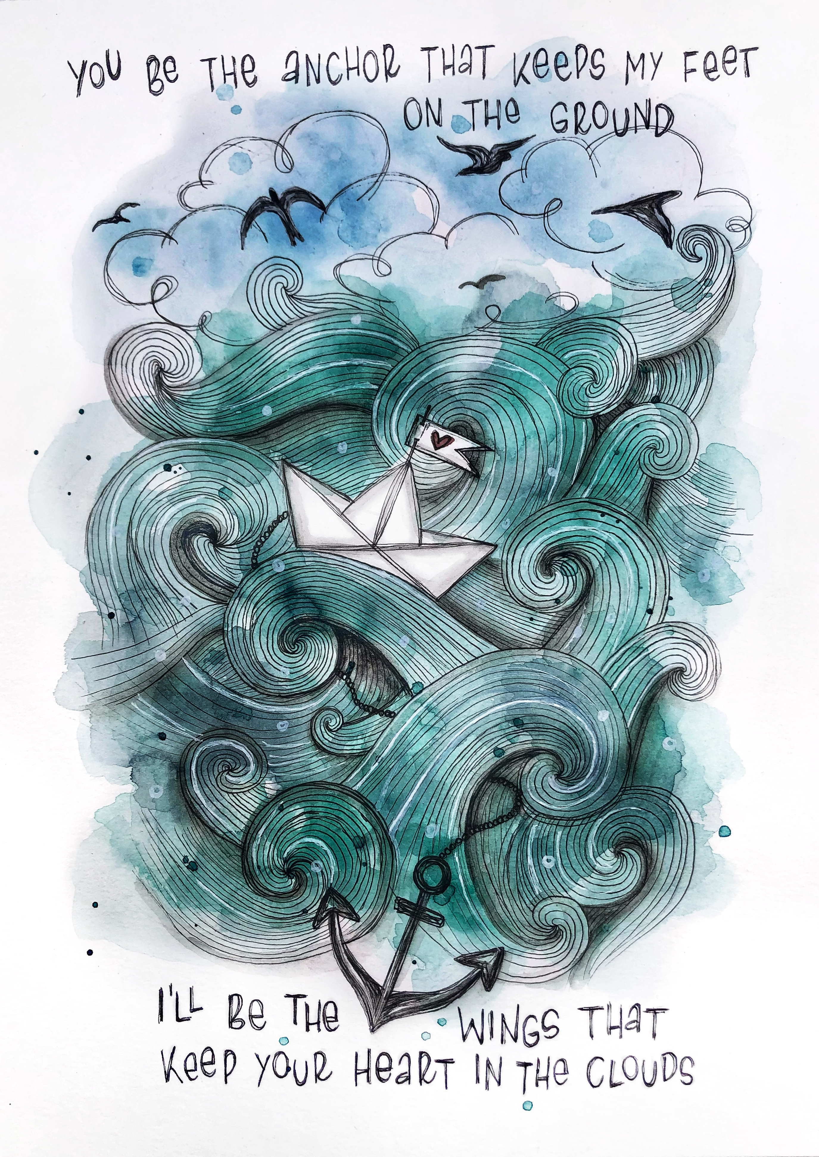 Boot und Wellen | Print A4 / A5 | Kunstdruck von Aquarell Original auf Premiumpapier