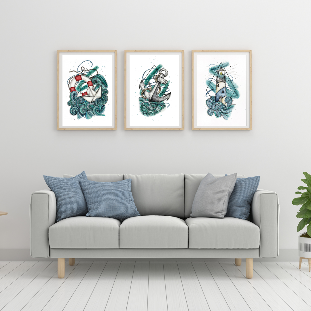 3er Kunstdruck Set Maritim | Print A4  | Kunstdruck von Aquarell Original auf Premiumpapier