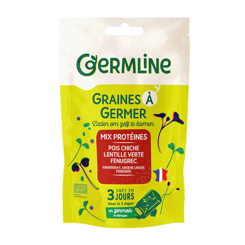 Mélange de graines à germer 100% légumineuses, composé de graines de pois chiche, de lentille verte et de fenugrec, 200g