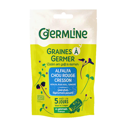 Mélange de graines à germer d'alfalfa (luzerne), chou rouge et cresson biologiques, 150g