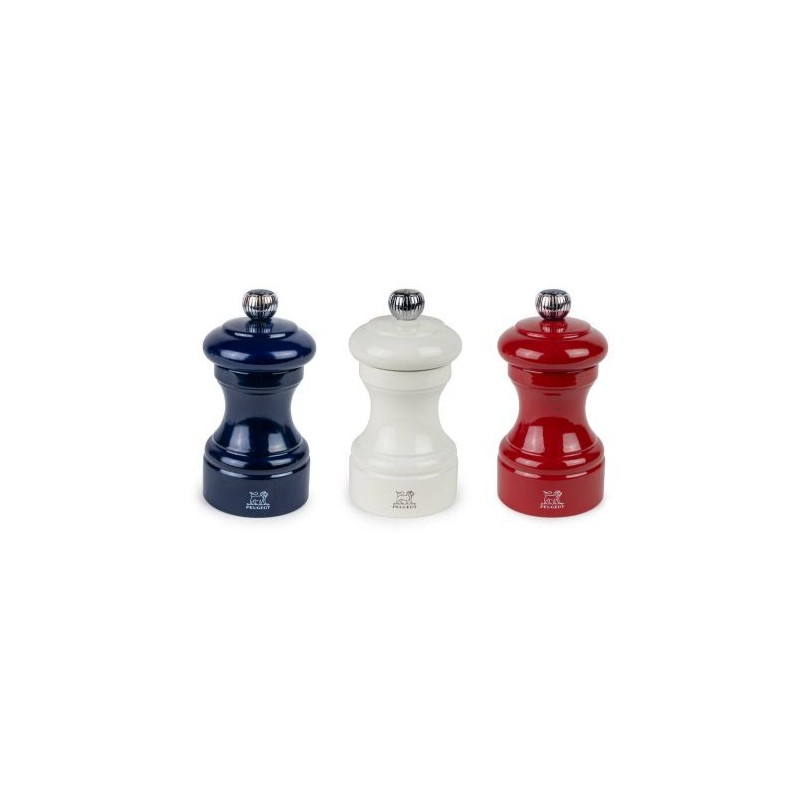 Coffret moulin poivre et sel Bistro bleu blanc rouge 10 cm PEUGEOT