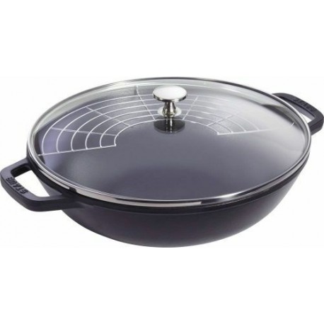 Wok en fonte noir ø 30 cm avec son couvercle STAUB