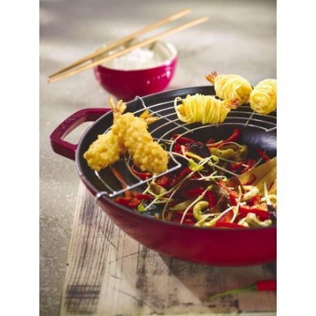 Wok en fonte noir ø 30 cm avec son couvercle STAUB