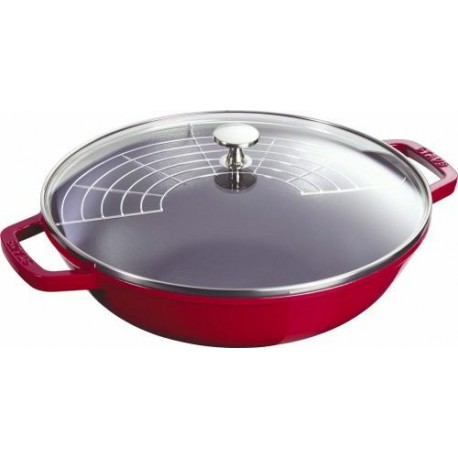 Wok en fonte noir ø 30 cm avec son couvercle STAUB