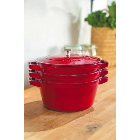 Batterie de Cocotte en fonte empilable cerise Ø 24 cm - 4 pièces STAUB