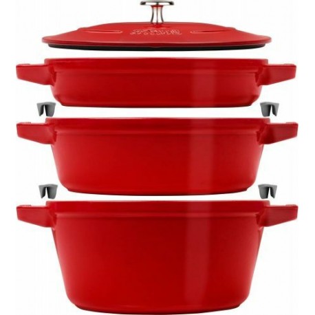 Batterie de Cocotte en fonte empilable cerise Ø 24 cm - 4 pièces STAUB