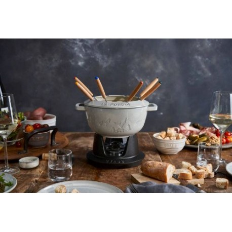 Service à fondue fonte truffe blanche Ø 20 cm STAUB