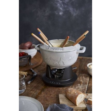 Service à fondue fonte truffe blanche Ø 20 cm STAUB