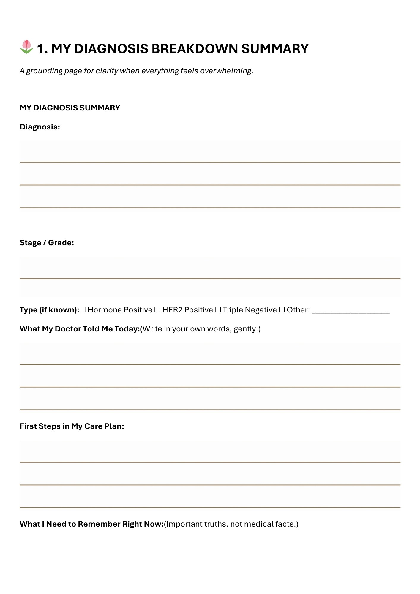 My Diagnosis Breakdown Summary Recovery Planner