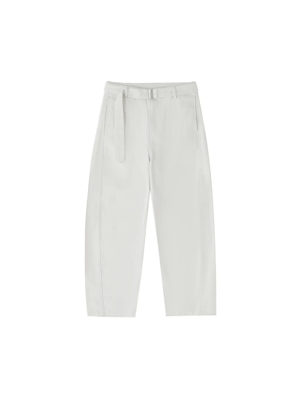 Twisted-Seam Belted Curved-Blade Pants