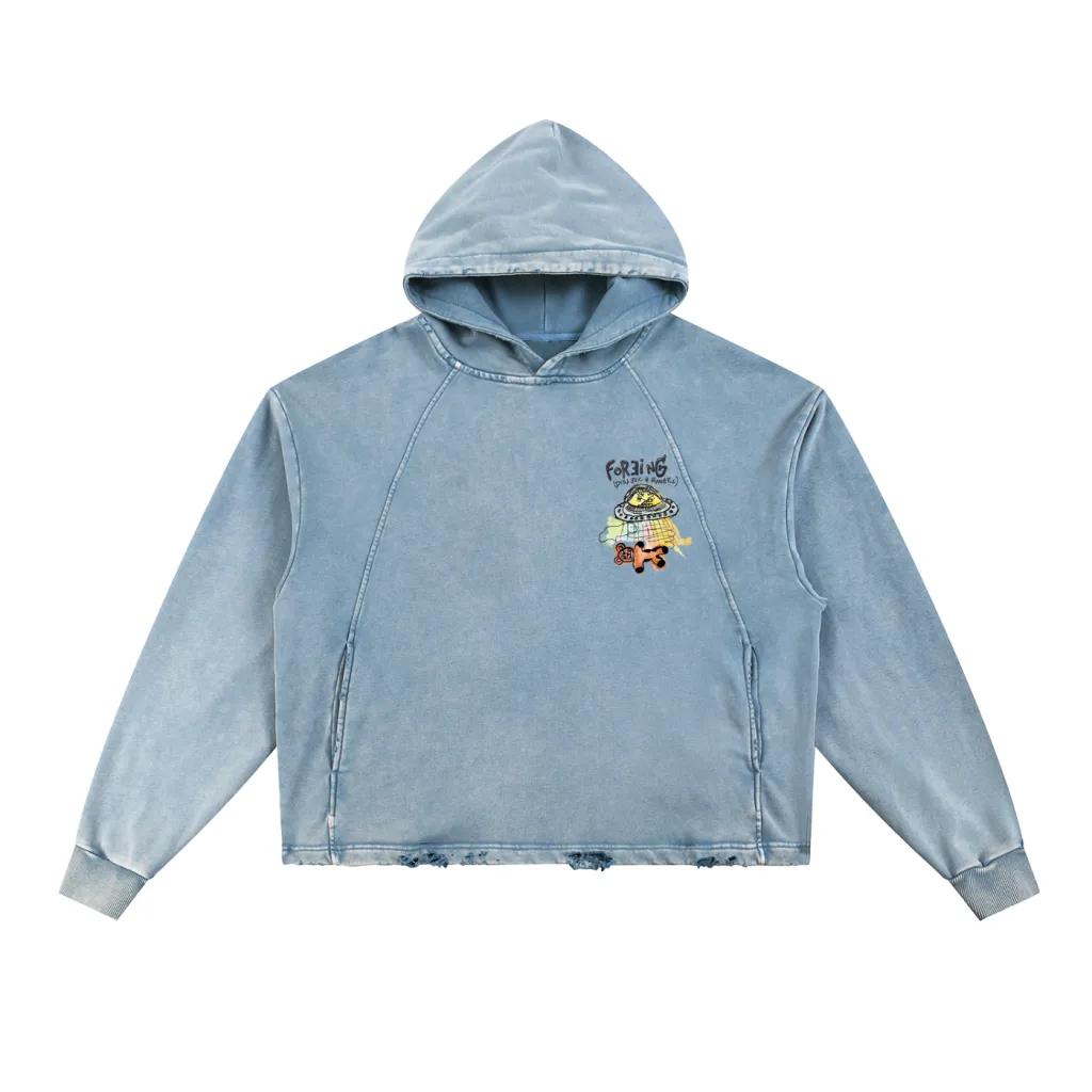 Vintage Bear Washed Frayed-Hem Hoodie