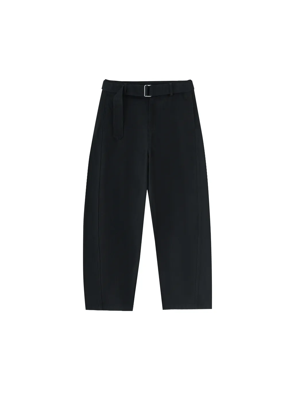 Twisted-Seam Belted Curved-Blade Pants