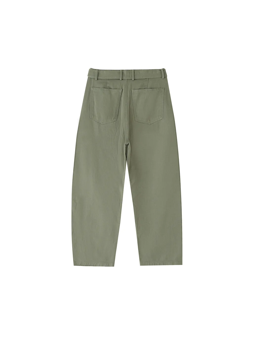 Twisted-Seam Belted Curved-Blade Pants