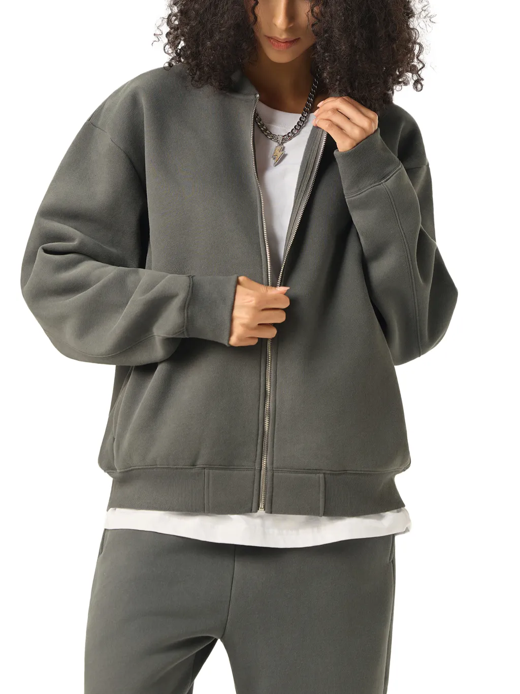 Zip-Up Fleeced Varsity Jacket