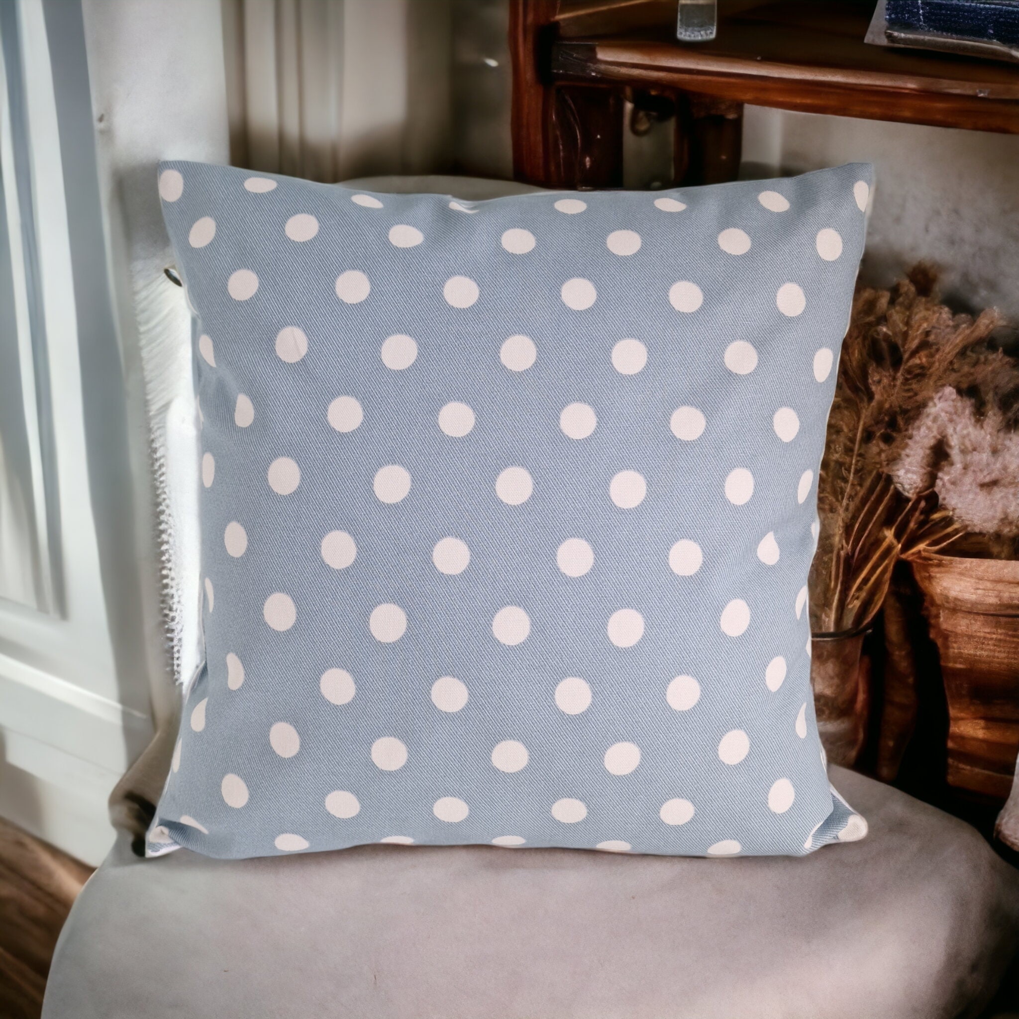 Blue Button Spot Handmade Cushion Cover 40 x 40 cm