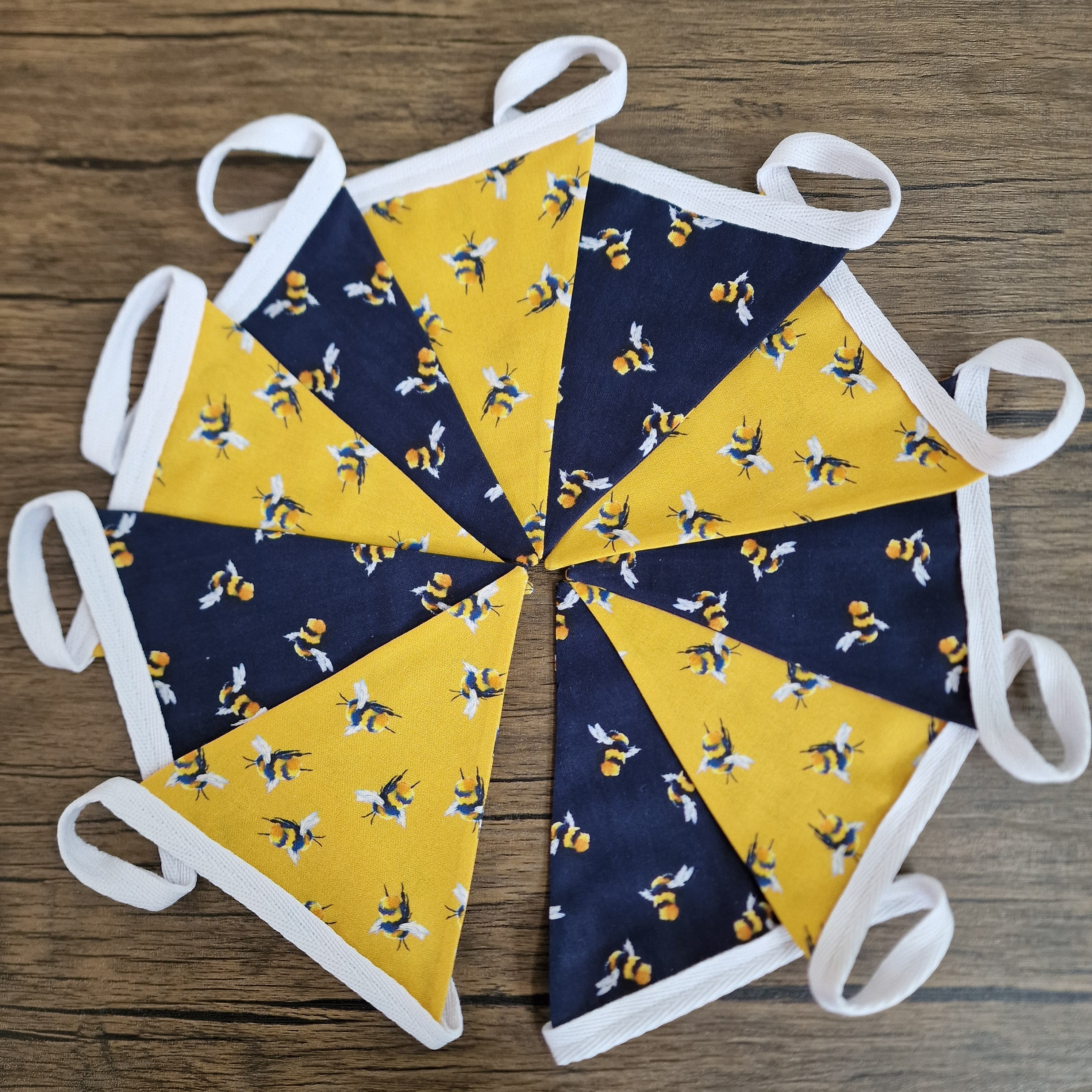 Bee Fabric Double Sided Fabric Bunting | navy blue & mustard bunting 