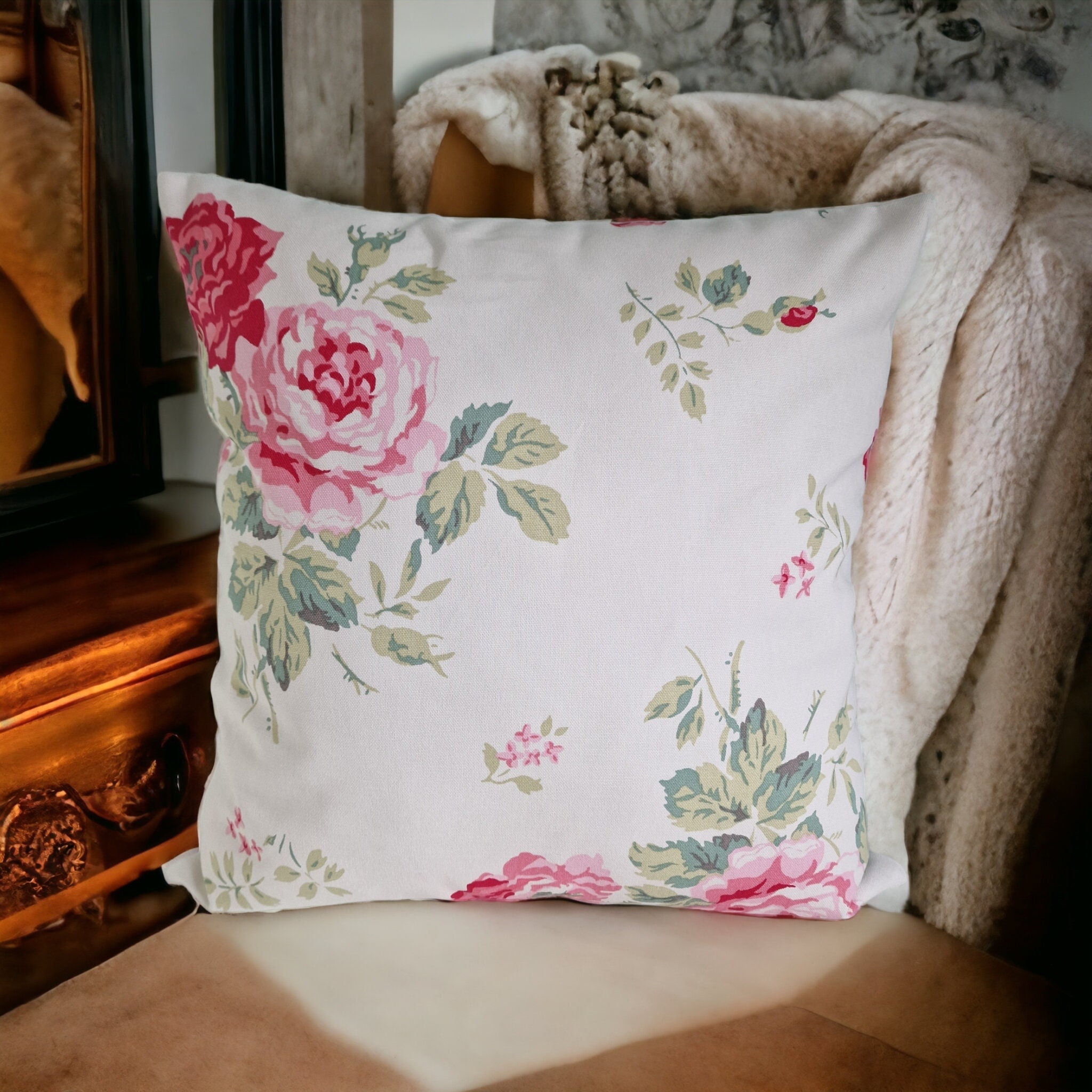 Antique Rose Handmade Cushion Cover 40 x 40 cm | cotton floral print