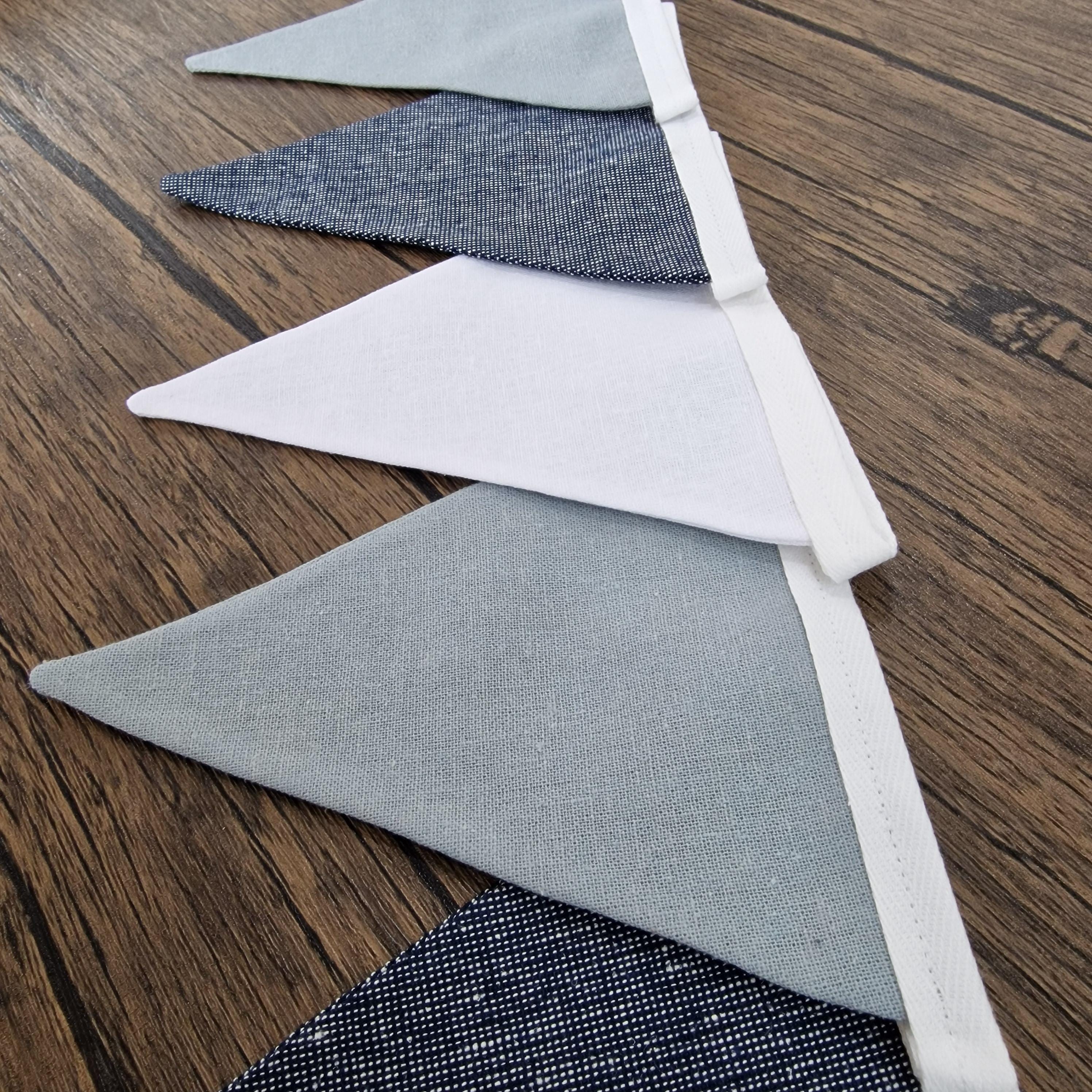Linen Nursery Bunting - Blue & White 