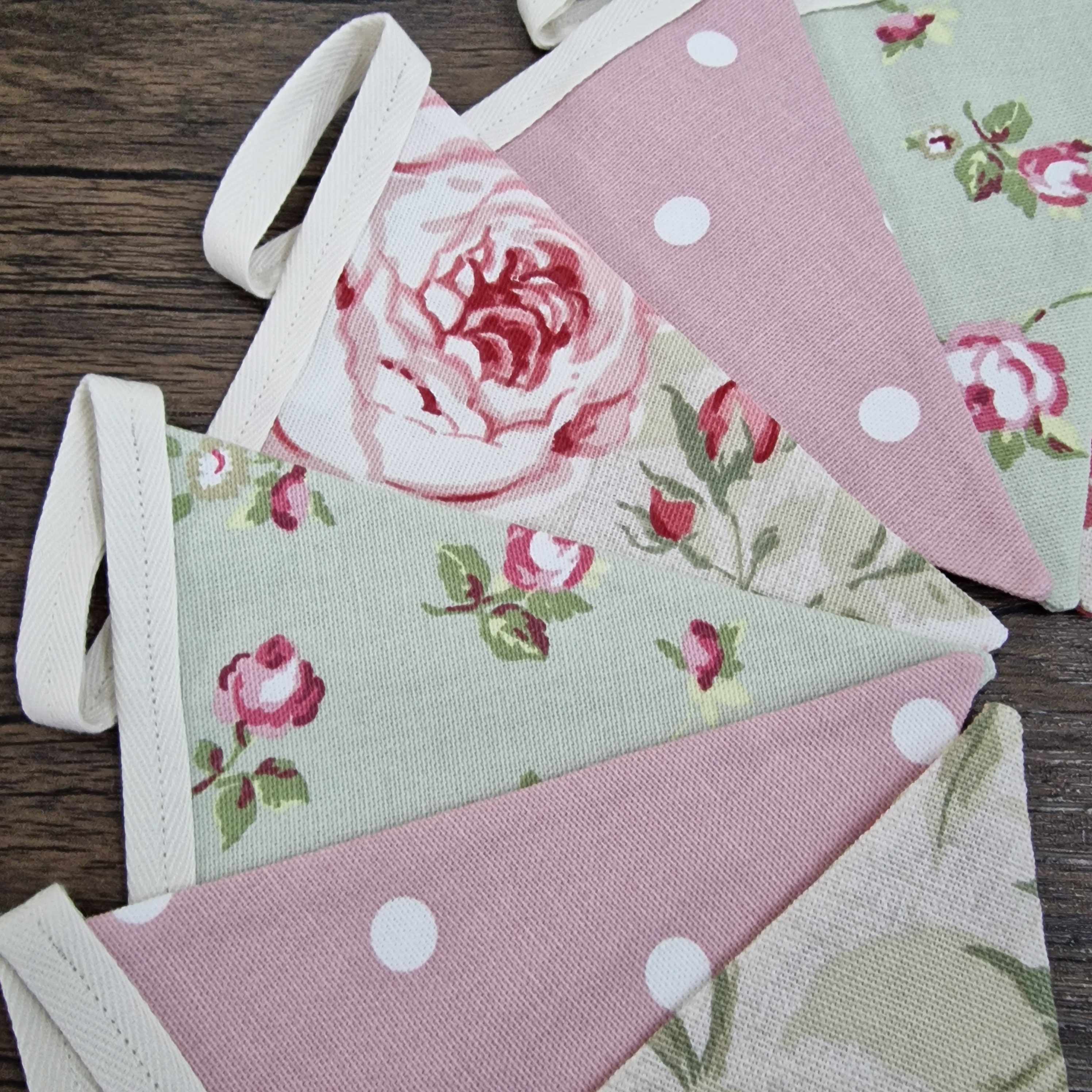 Pink & Sage Green Shabby Chic Floral Bunting 