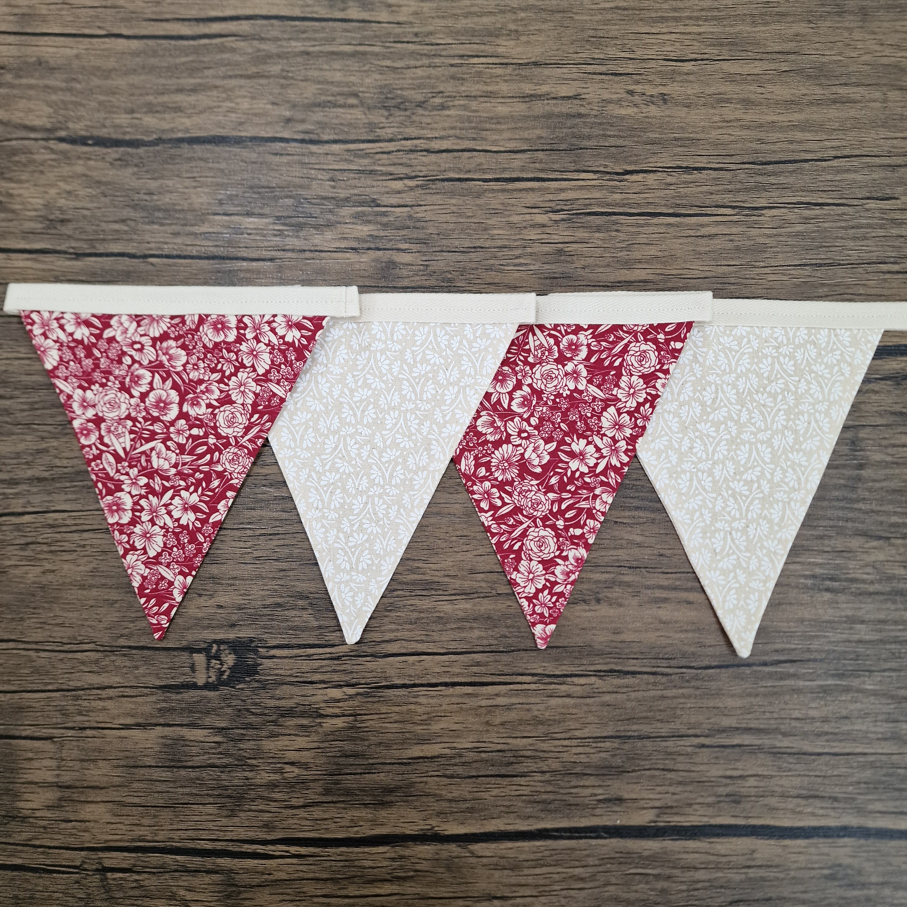 Burgundy & Cream Floral Fabric Bunting 