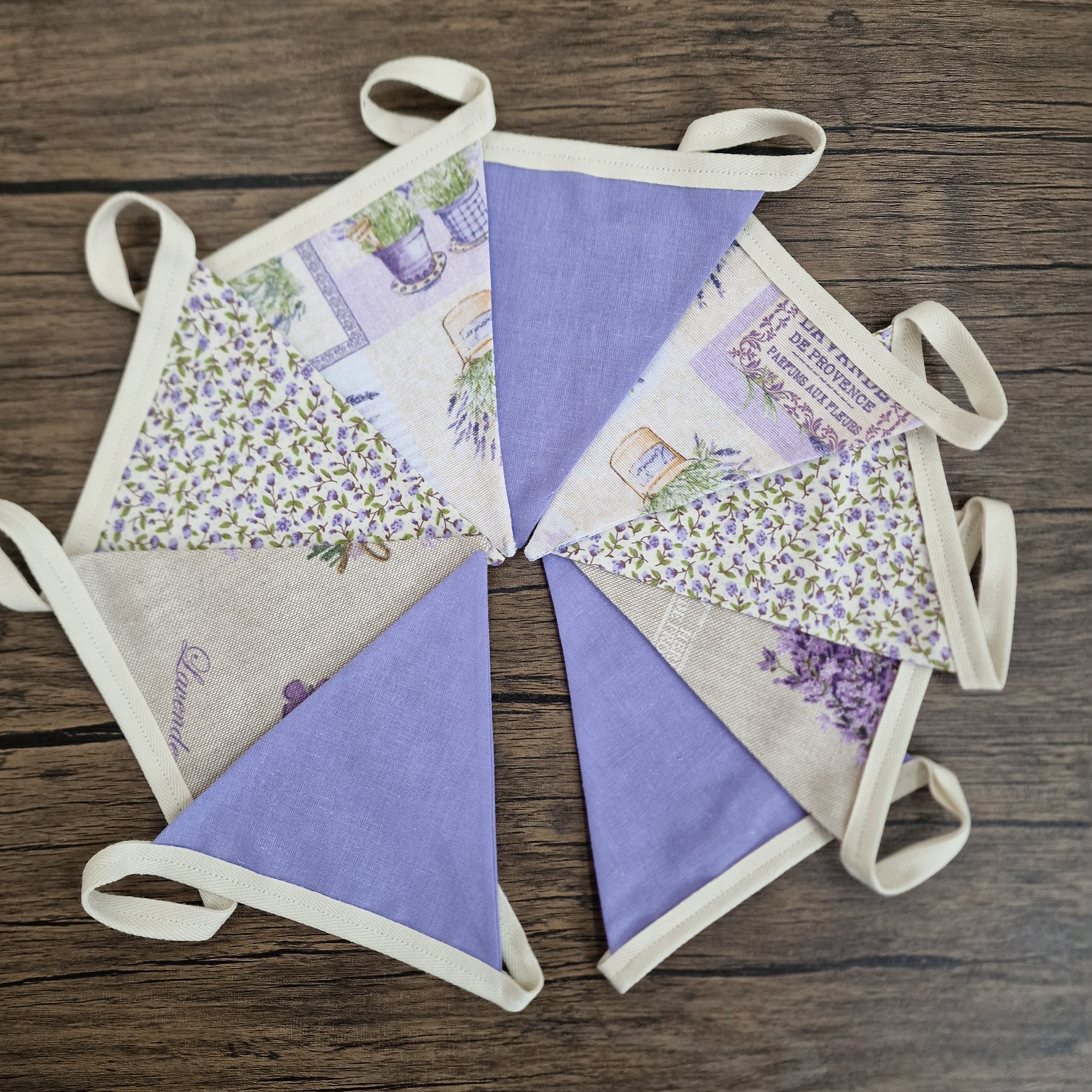 Vintage Style Lavender & Taupe Fabric Bunting 