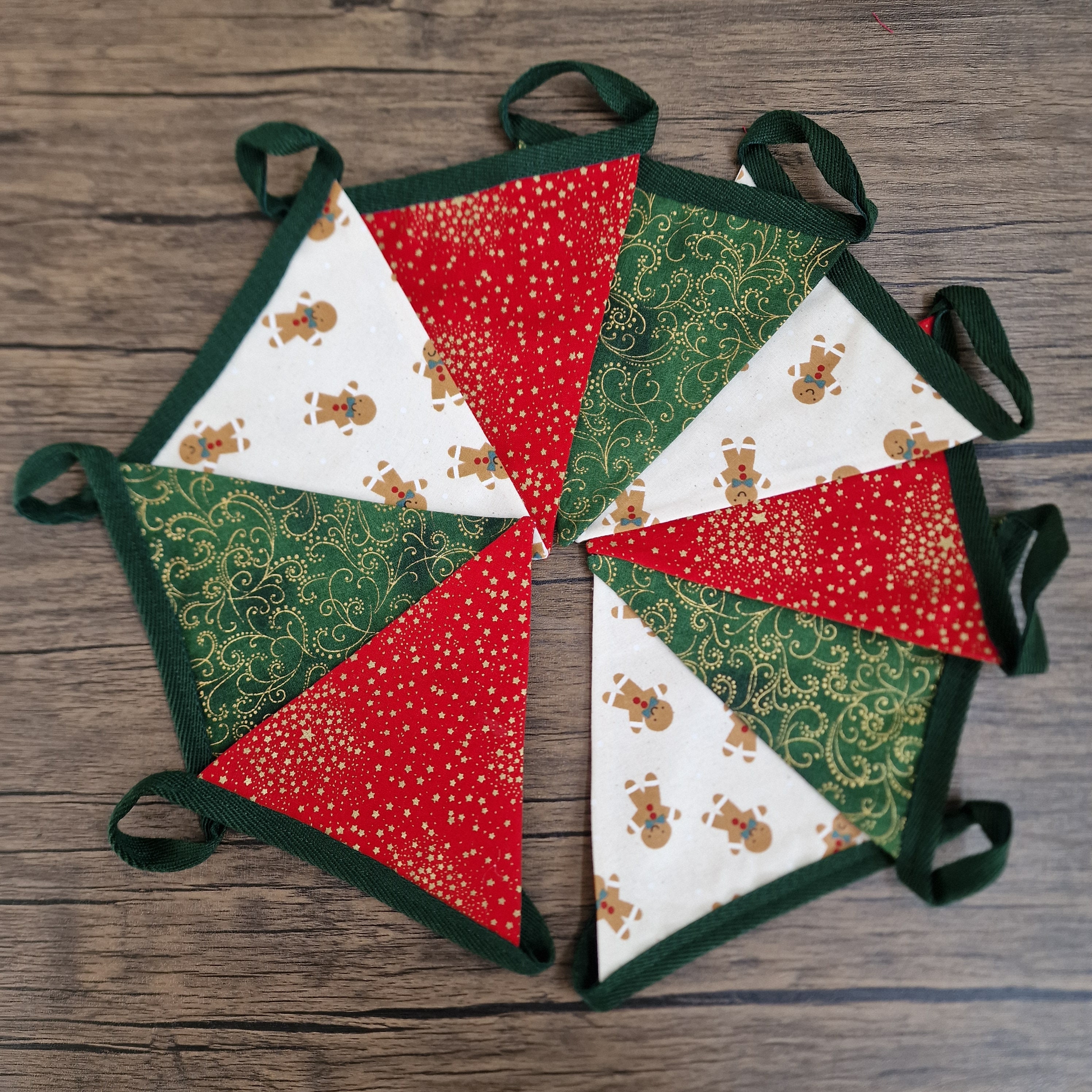 Christmas Fireplace Bunting - red & green Gingerbread man Design 