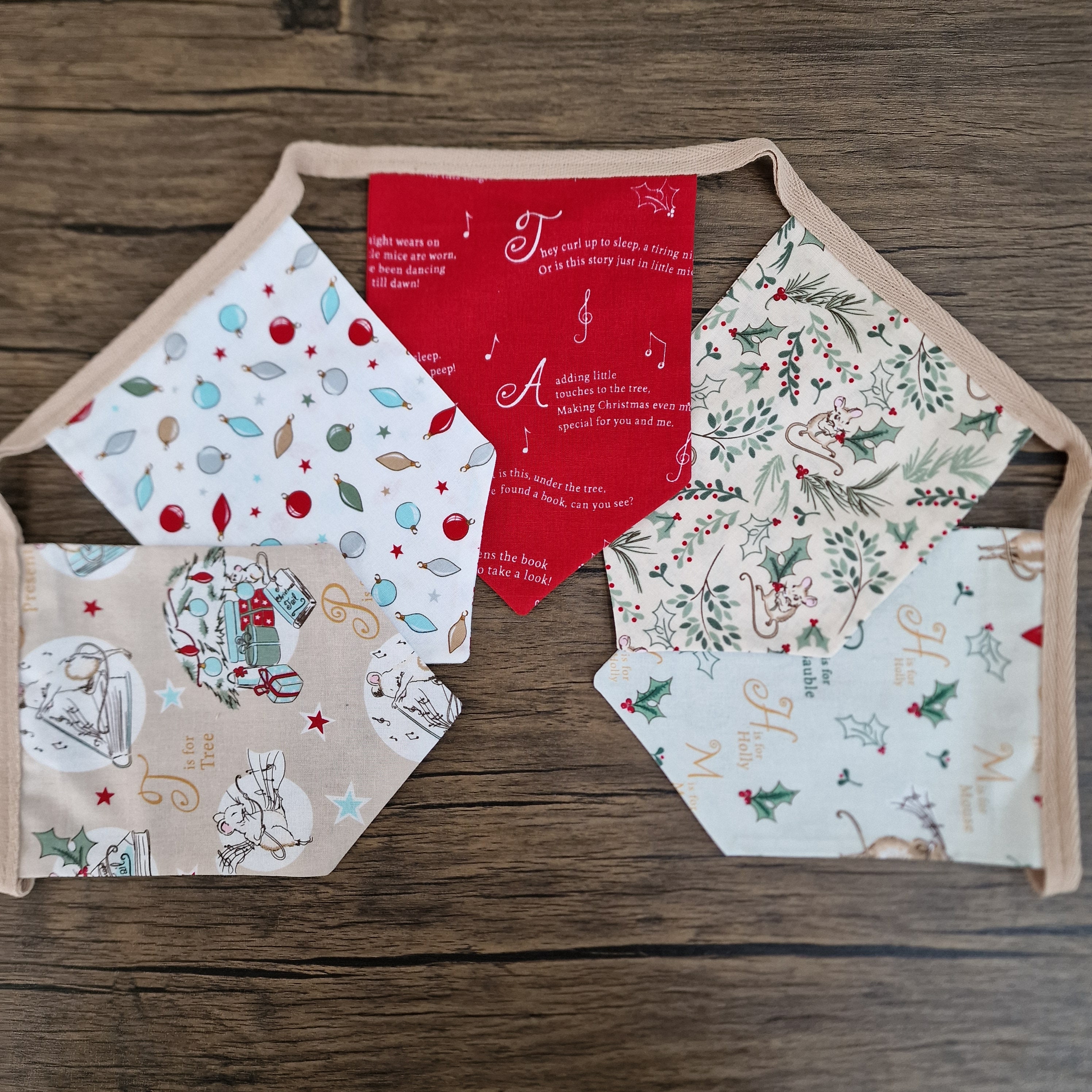Christmas Fireplace Bunting - Christmas mice Fabric design 